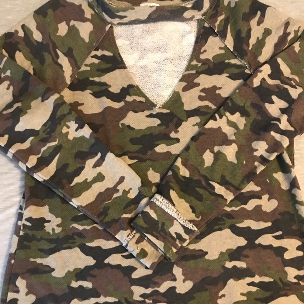 Cut Out Army Green Camouflage Sweatshirt CLOSEOUT
